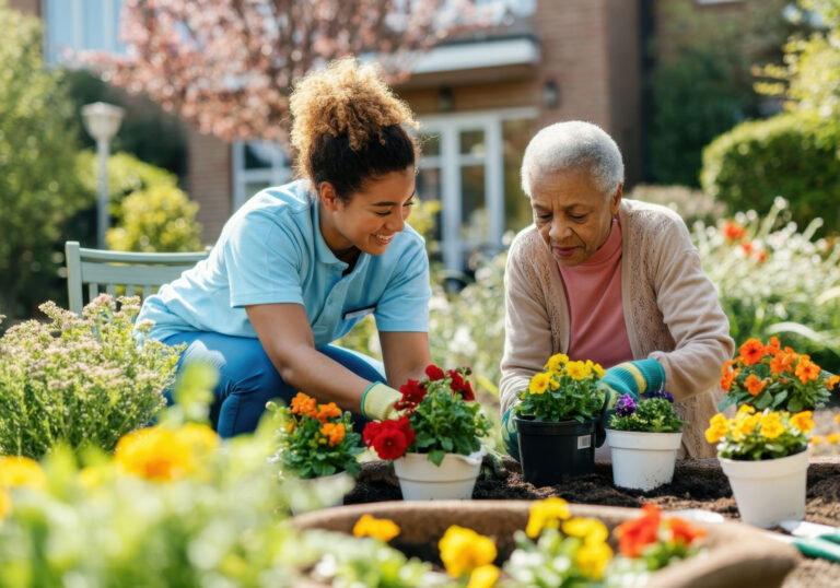 Resident receiving support in assisted living