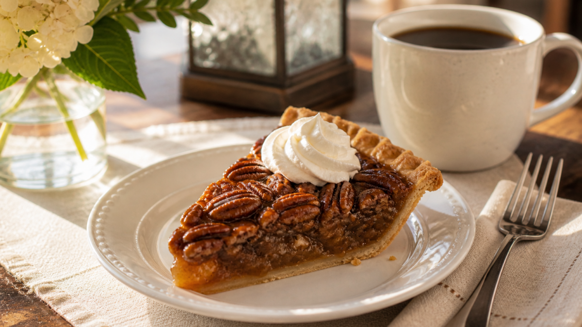 created stock pecan pie with coffee