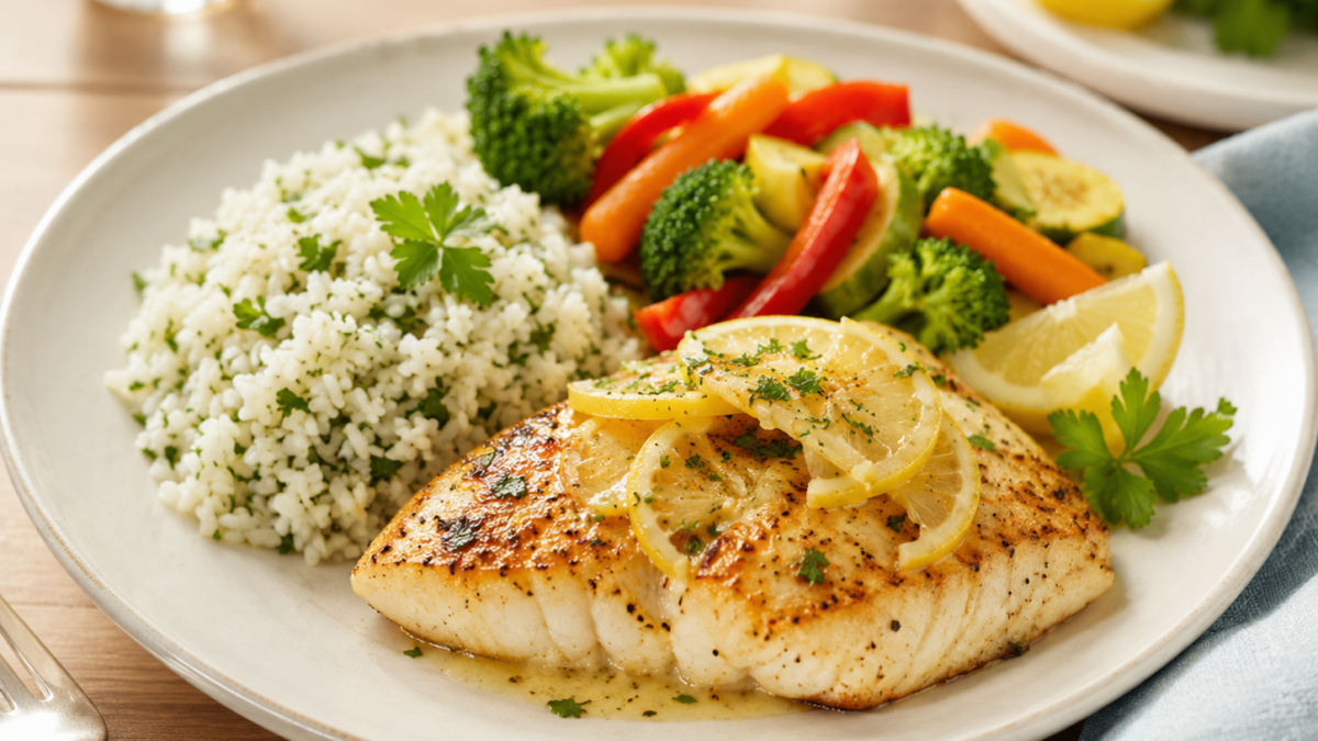 stock grilled fish with vegetables and rice created
