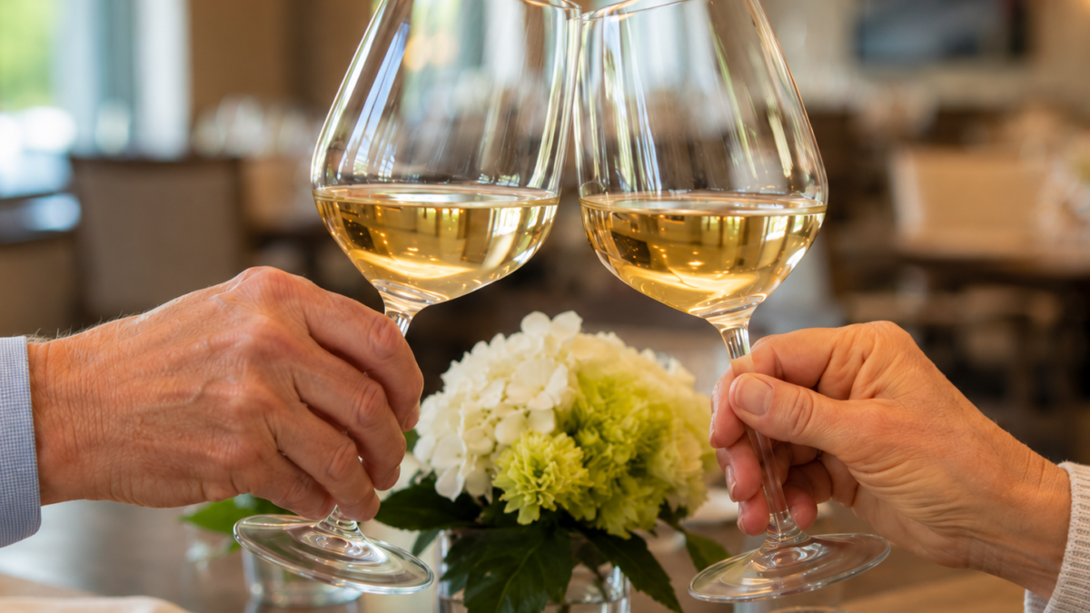 stock white wine glasses clinking daylight created