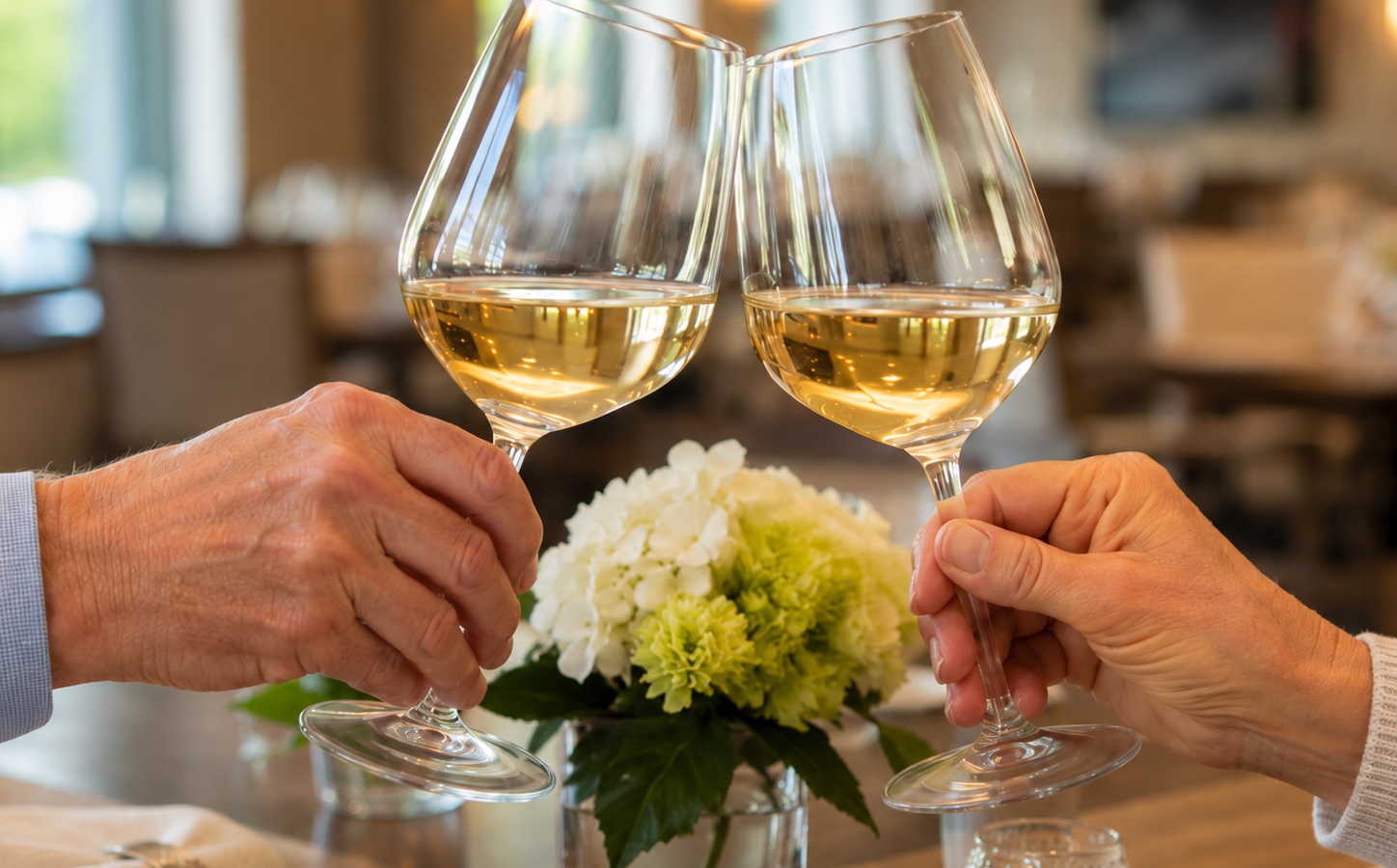 stock white wine glasses clinking daylight created