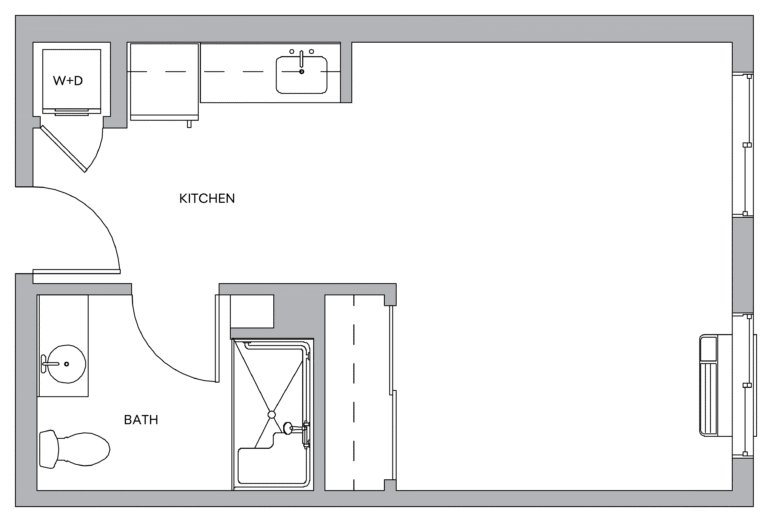 Cedar Lake Floorplan Studio AL 400sqft