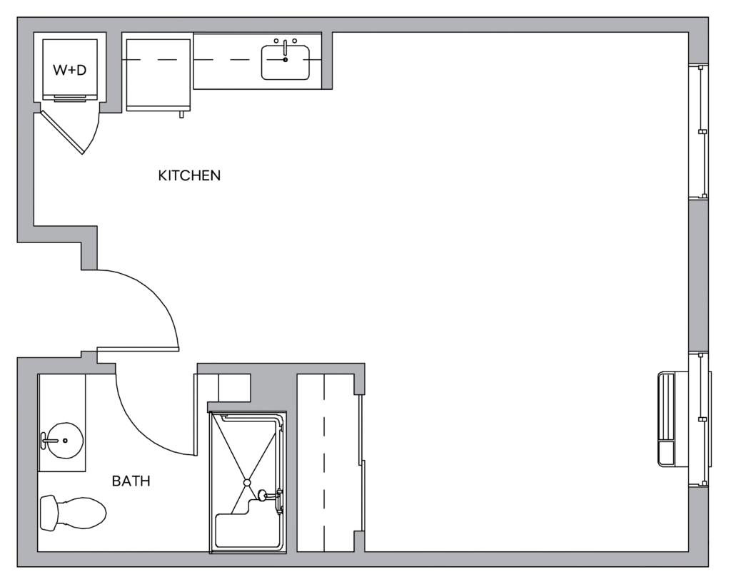 Cedar Lake Floorplan Studio AL 480sqft