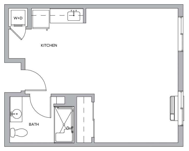 Cedar Lake Floorplan Studio AL 480sqft