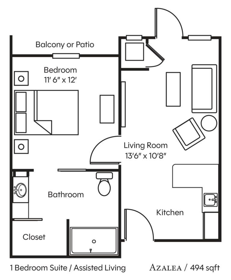 WaterstoneGrayson One Bedroom AL 494sqft Azalea