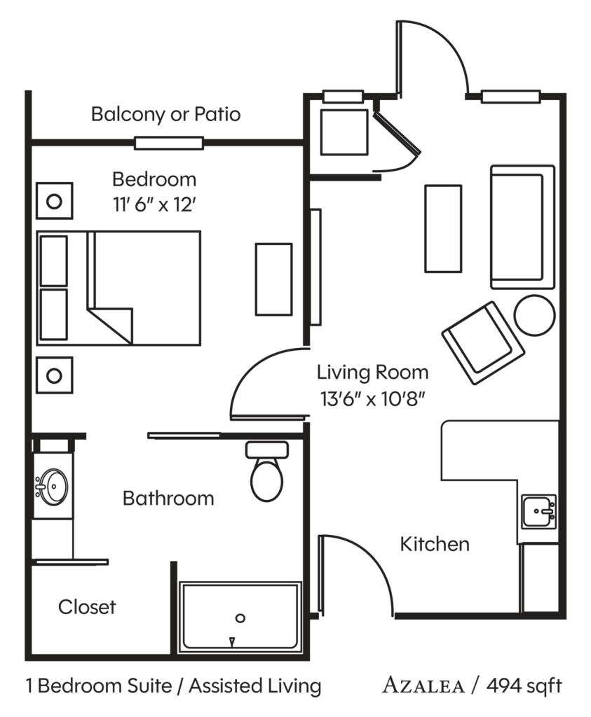 WaterstoneGrayson One Bedroom AL 494sqft Azalea